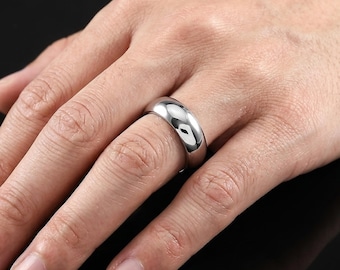 925 Sterling Silver Domed Wedding Band, High Polish Plain Silver Ring, Minimalist Stacking Ring, Unisex Comfort Fit Band, Simple Silver Ring