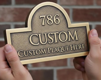 Custom Brass House Number Plaque, Personalized Cast Metal Address Sign