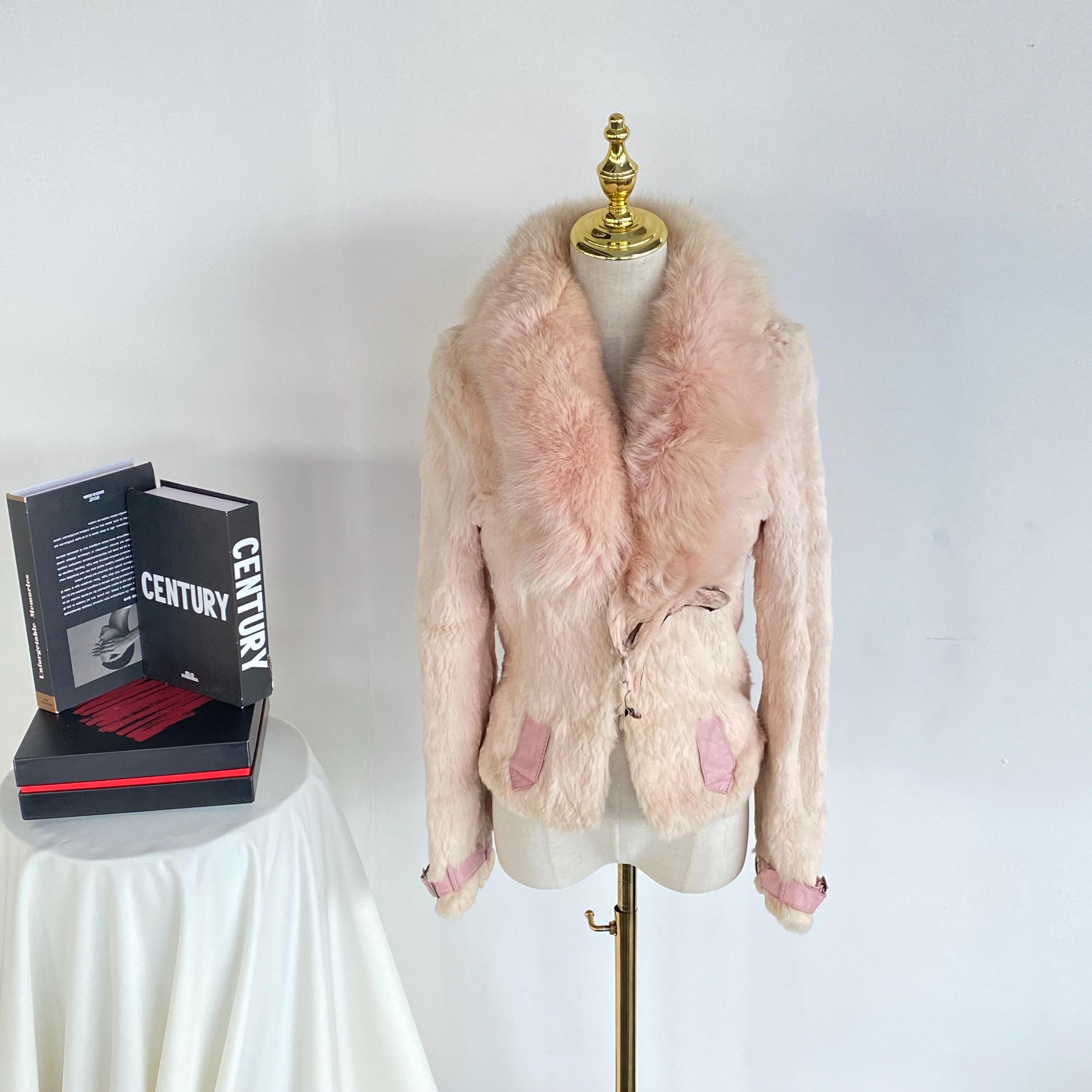 Veste fausse fourrure avec doublure vieux rose femme