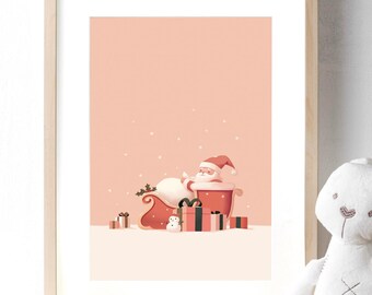 Cozy Santa Wall Art Printable – Soft Christmas Illustration, Holiday Digital Print with Bonus Postcard
