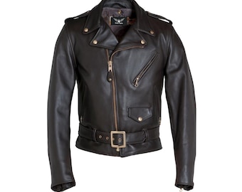 Vintage 1980's Size L Schott Perfecto Black Motorcycle MC Leather