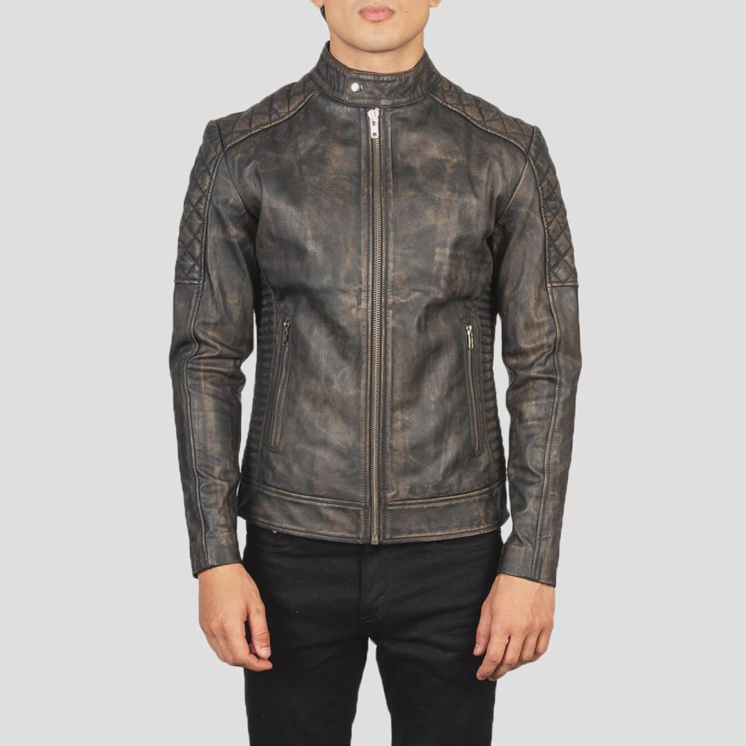 Handmade Distressed Leather Biker Jacket for Men – Vintage Motorcycle ...