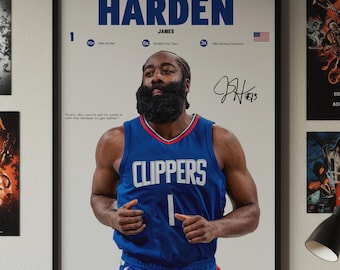 James Harden Poster, NBA Wall Print, Basketball Digital Download, NBA Poster Print, Sports Decor, Los Angeles Clippers Poster, NBA Gift