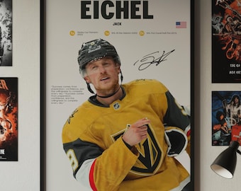 Jack Eichel Poster, Vegas Golden Knights Wall Print, NHL Hockey Print, Ice Hockey Print, Hockey Fan Gift, Sports Decor, Hockey Room Print