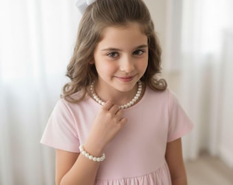 Handmade Kids Faux Pearl Jewellery Set: Necklace & Bracelet