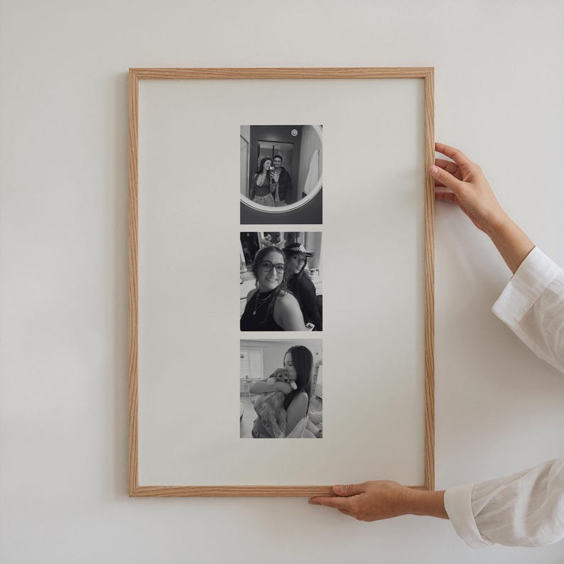 Personalised Photo Print, Custom Black & White Photo Collage, 3 Photo Memory Print, Custom Picture Gift, Couple Gift, Family Photo Print image 1
