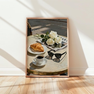Parisian Breakfast Art Print, Coffee & Croissant, French Café Decor