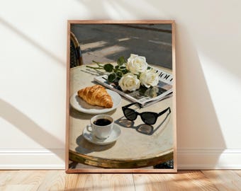 Parisian Breakfast Art Print, Coffee & Croissant, French Café Decor