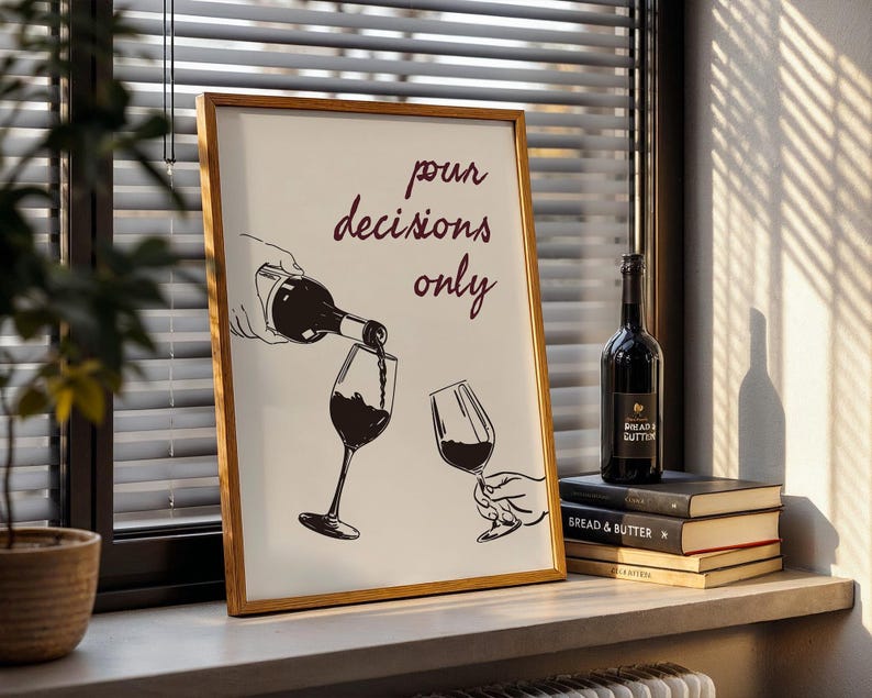 Wine Wall Art, Minimalist Line Art, Kitchen Decor, POUR Decisions Print image 4
