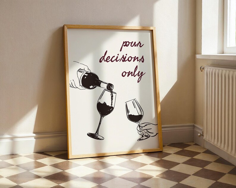 Wine Wall Art, Minimalist Line Art, Kitchen Decor, POUR Decisions Print image 5