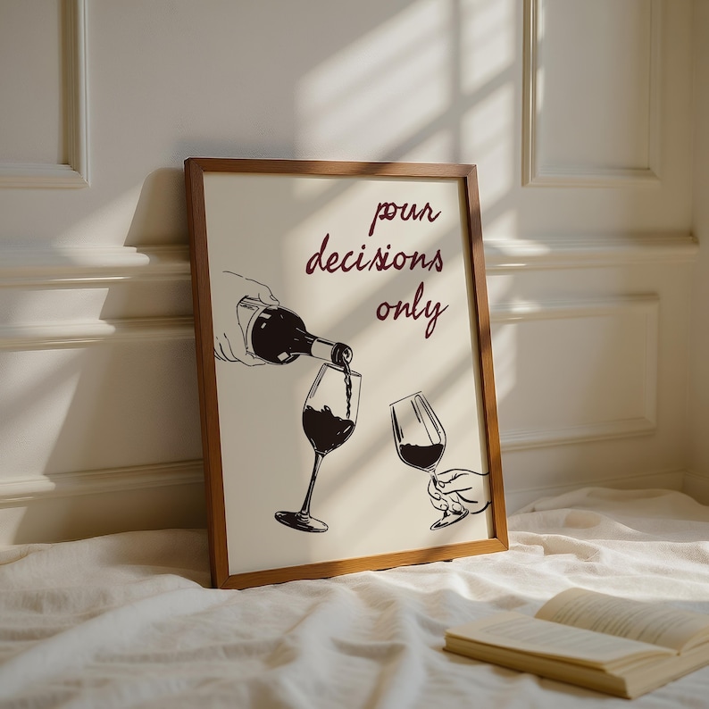 Wine Wall Art, Minimalist Line Art, Kitchen Decor, POUR Decisions Print image 3
