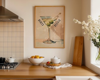 Vuile martini-print, vintage cocktailmuurkunst, keuken- en bardecoratie