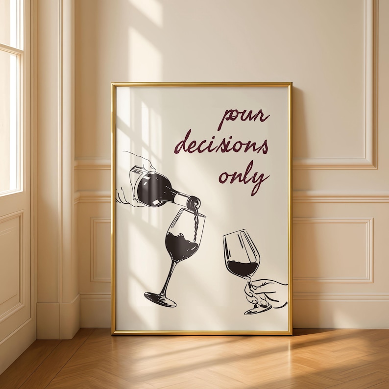 Wine Wall Art, Minimalist Line Art, Kitchen Decor, POUR Decisions Print image 6