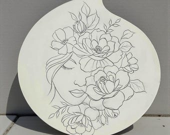 Bemalen Sie Ihren eigenen Keramikteller - handgefertigt glasiert oder aus Biskuitporzellan in Tropfenform - 25 cm DIY Keramik mit modernen Blumenmustern