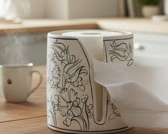 DIY Keramik Papierhandtuchhalter - malbare türkische Keramik - handgemachtes Küchengeschenk - unglasierte oder glasierte Option