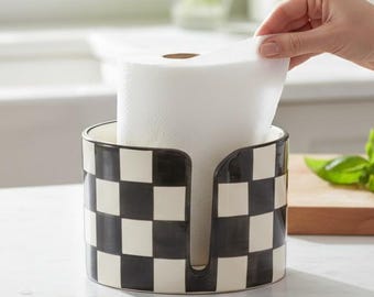 Handgemachte Keramik Handtuchhalter – schwarz weiß kariert – Weihnachtsgeschenk für Mama – moderne Küche Keramik Dekor | 25 Urlaub Verkauf