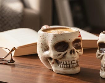 Handgemachte Totenkopf Keramik Tassen – Gothic Kaffeetassen Set – Horror Halloween Geschenk – Schwarz Rot Keramik – Weihnachten für Horror Fans