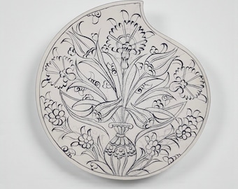 Bemalen Sie Ihre eigene Keramikplatte - 20 cm Tropfenform aus Biskuitporzellan - DIY türkische Keramik mit Tahrir-Muster - Kunsthandwerksgeschenk