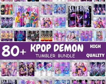 Paquete de vasos Huntrix de 20 oz con envoltorio PNG, vaso de Demon Hunters, regalo para fans de Huntrix, vaso delgado de Kpop