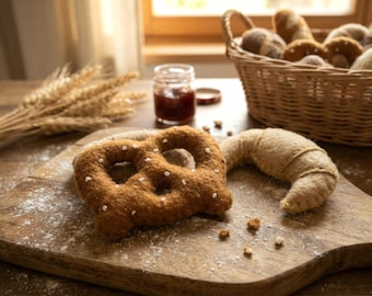 Filz Brezel & Croissant Muster - Play Food PDF Nähen Muster für Kinder Küche | Einfaches Filz-Nahrung-Tutorial | So tun, als ob eine Bäckerei Spielzeug