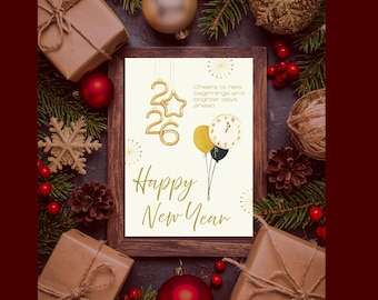 Biglietto di auguri stampabile per il nuovo anno 2026 / Auguri per la celebrazione del 2026