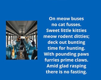 Funny Cat Poem Print, Whimsical Bus Illustration, Cat Lover Gift