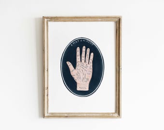 Palmistry Hand Map Print | Vintage Occult Art (Digital Download)