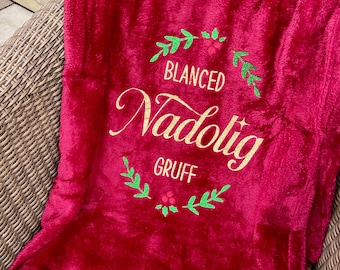 Welsh language Christmas fleece blanket throw Nadolig Gift 130 x180cm