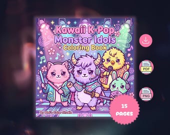 Dibujos para colorear de Kpop / Libro para colorear de ídolos monstruosos kawaii / PDF y PNG imprimibles