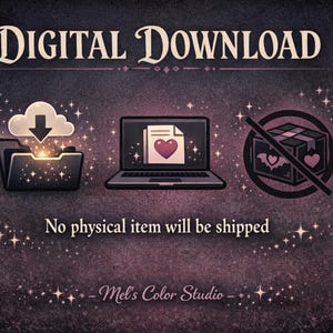 Digital download details for a dark romance coloring book including printable PDF files. Gothic valentine coloring pages designed for adults who enjoy dark academia and emotional art.