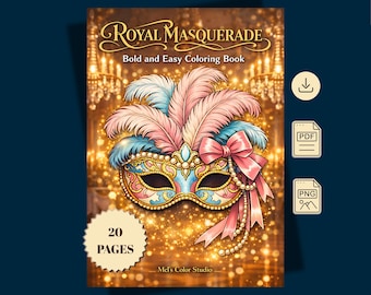 Libro para colorear de baile de máscaras de la época de la Regencia, vestidos románticos, escenas de salón de baile (PDF PNG)