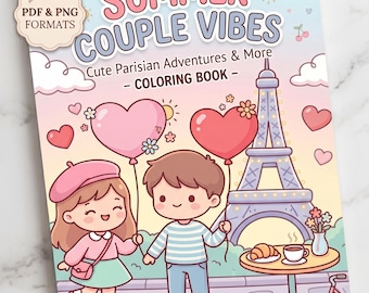 Libro para colorear para parejas, Ambiente veraniego y momentos dulces, Tarjeta de regalo editable (PDF, PNG)