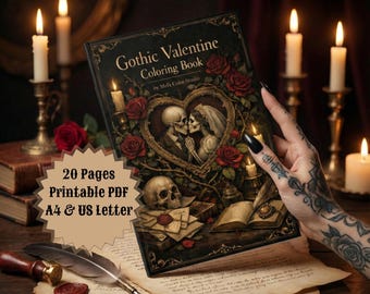 Dark Romance Coloring Book for Adults | Gothic Valentine Art, Dark Academia Aesthetics, Forbidden Love | Printable PDF A4 & US Letter