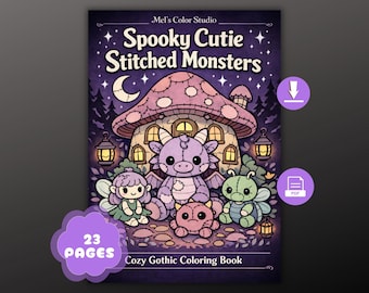 Libro para colorear de monstruos espeluznantes y adorables para adultos, 23 páginas de peluches Goblincore (PDF)