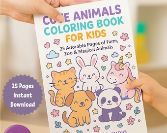 Dibujos para colorear de animales kawaii: 25 fichas fáciles de actividades para niños pequeños, imprimibles en PDF