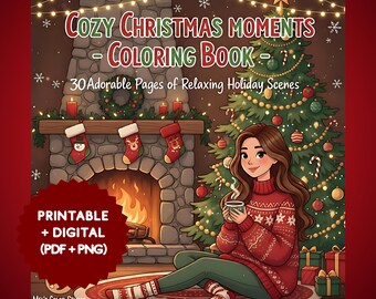 Libro para colorear "Momentos acogedores de invierno" para adultos / 30 páginas de hygge invernal / PDF + PNG