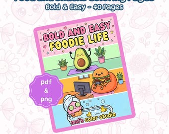 Libro da colorare di cibo, pagine da colorare Kawaii, scene audaci, facili e divertenti in formato PDF e PNG.