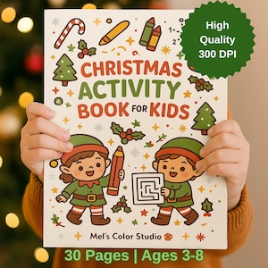 Libro de actividades y colorear de invierno para niños: 30 divertidas páginas imprimibles (PDF tamaño A4 y carta) – Juegos navideños, hojas para colorear y tarjeta de regalo