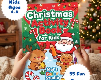 Libro de actividades y para colorear de invierno para niños: 55 divertidas páginas imprimibles (PDF en formato A4 y Carta estadounidense) – Juegos navideños, hojas para colorear y tarjeta de regalo.
