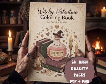 Witchy Malbuch, Dark Academia Malseiten, Malseiten für Erwachsene, Gemütlich Gothic Gothic, Bold and Easy PDF PNG