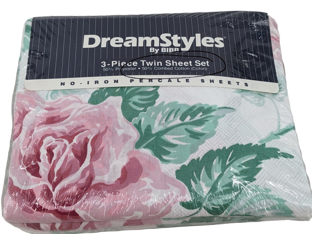 Vintage 1980's BIBB Dreamstyles 3-piece Twin Sheet Set rosemont Rose ...