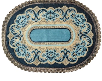 Rare Luxe Set of 6 Blue WEDGWOOD Velvet Brocade Rose Placemats Belgium Vintage