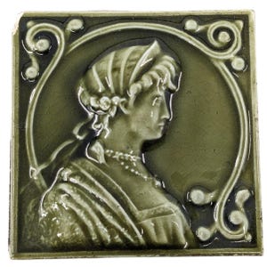 Sale! Antique 1890's HAMILTON TILE WORKS Art Nouveau Woman in Bonnet Art Pottery