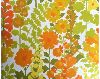 Vintage 1971 Sealed Roll Deadstock TRIMZ Vinyl Coated Wallpaper Bright Floral 72