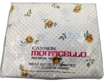 Sale! New With Tags Cannon Monticello POLKA DOTS ROSES Muslin Twin Flat Sheet Vintage 70's