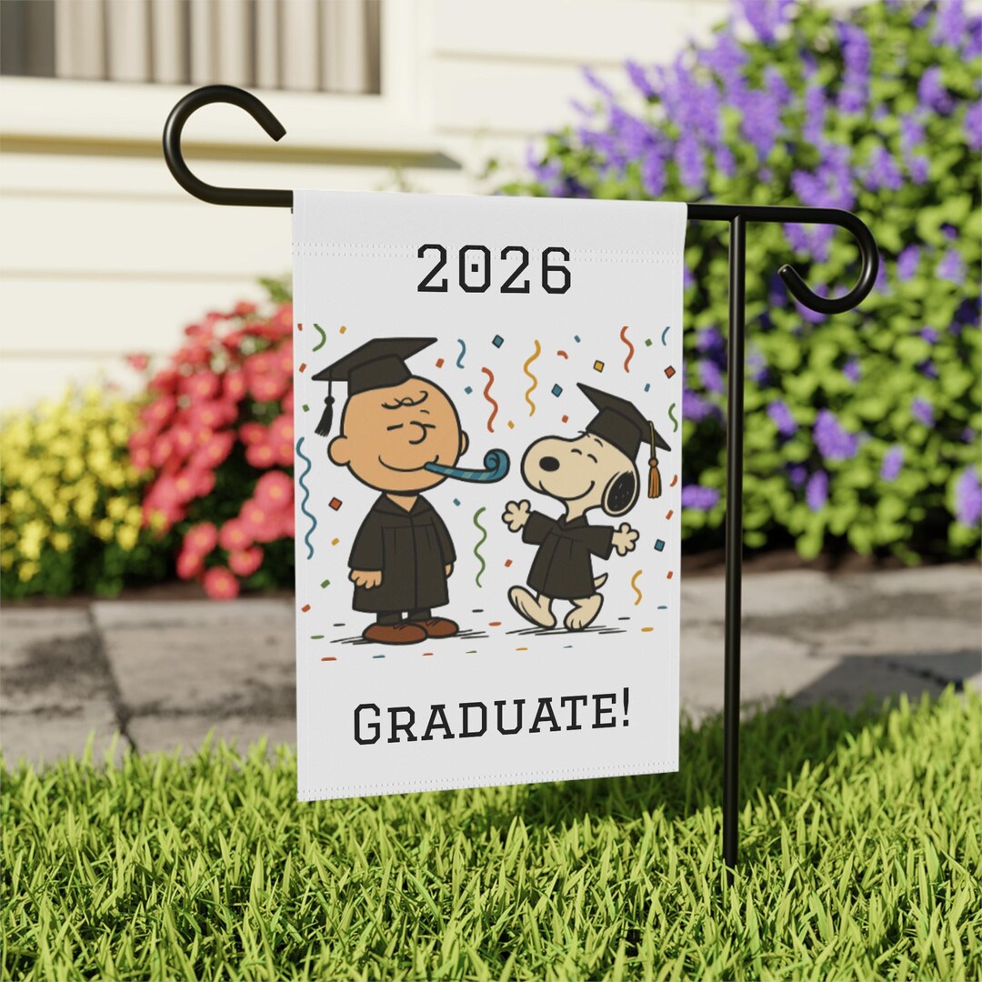 Snoopy & Charlie Brown Graduation Garden Flag | House Banner - Etsy
