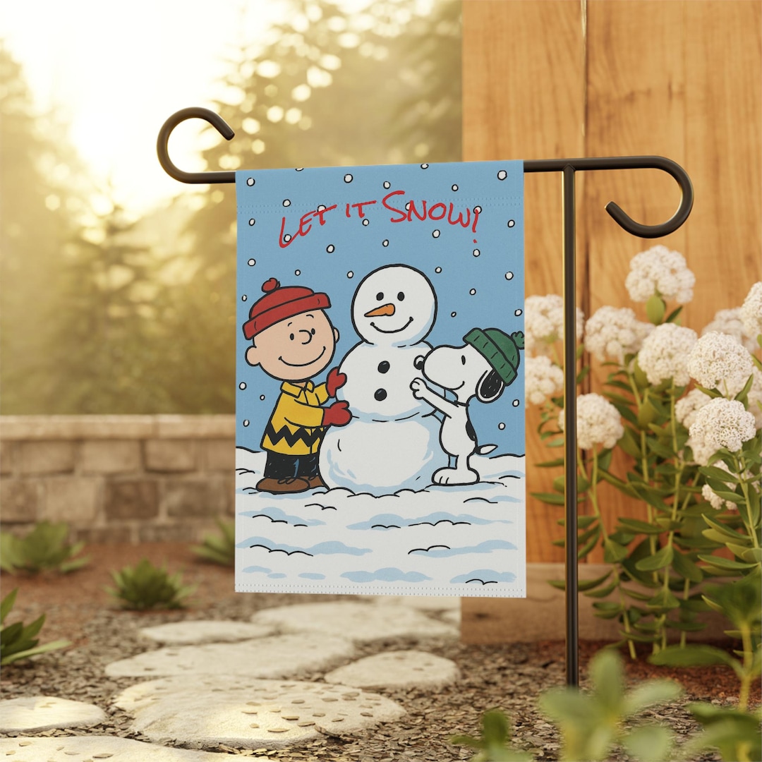 Let It Snow Charlie Brown Snowman garden flag | Garden Banner, Winter Porch Decor