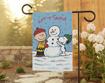 Let It Snow Charlie Brown Snowman garden flag | Garden Banner, Winter Porch Decor