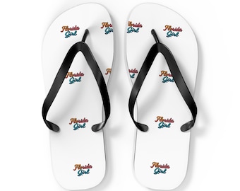 Florida Girl Flip Flops | Retro Script Beach Sandals, White Sole