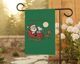 Snoopy Santa Sleigh Garden Flag | Christmas House Banner
